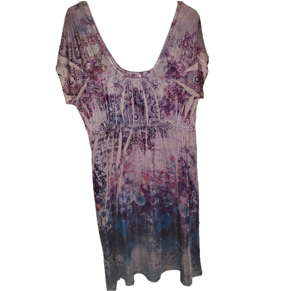 Kiara Short Sleeve Scoop Neck Lavender and Indigo Dress